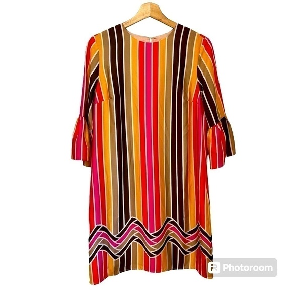 TRINA TURK Raquel Dress Mini Striped Shift Retro Bell Sleeves NEW Size 2 - Picture 3 of 16